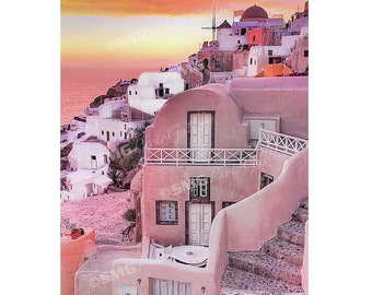 Oia Santorini, Greece Picture, Sunset Photo, Wall Art, Pink, Greek Islands, Travel Photos, Fine Art Photography, Metal Print, Grecian