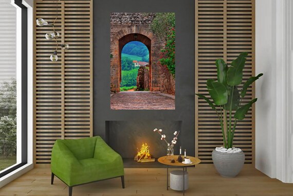 Italy, Old Village, Cobblestone Street, Archway, Home Decor, Wall