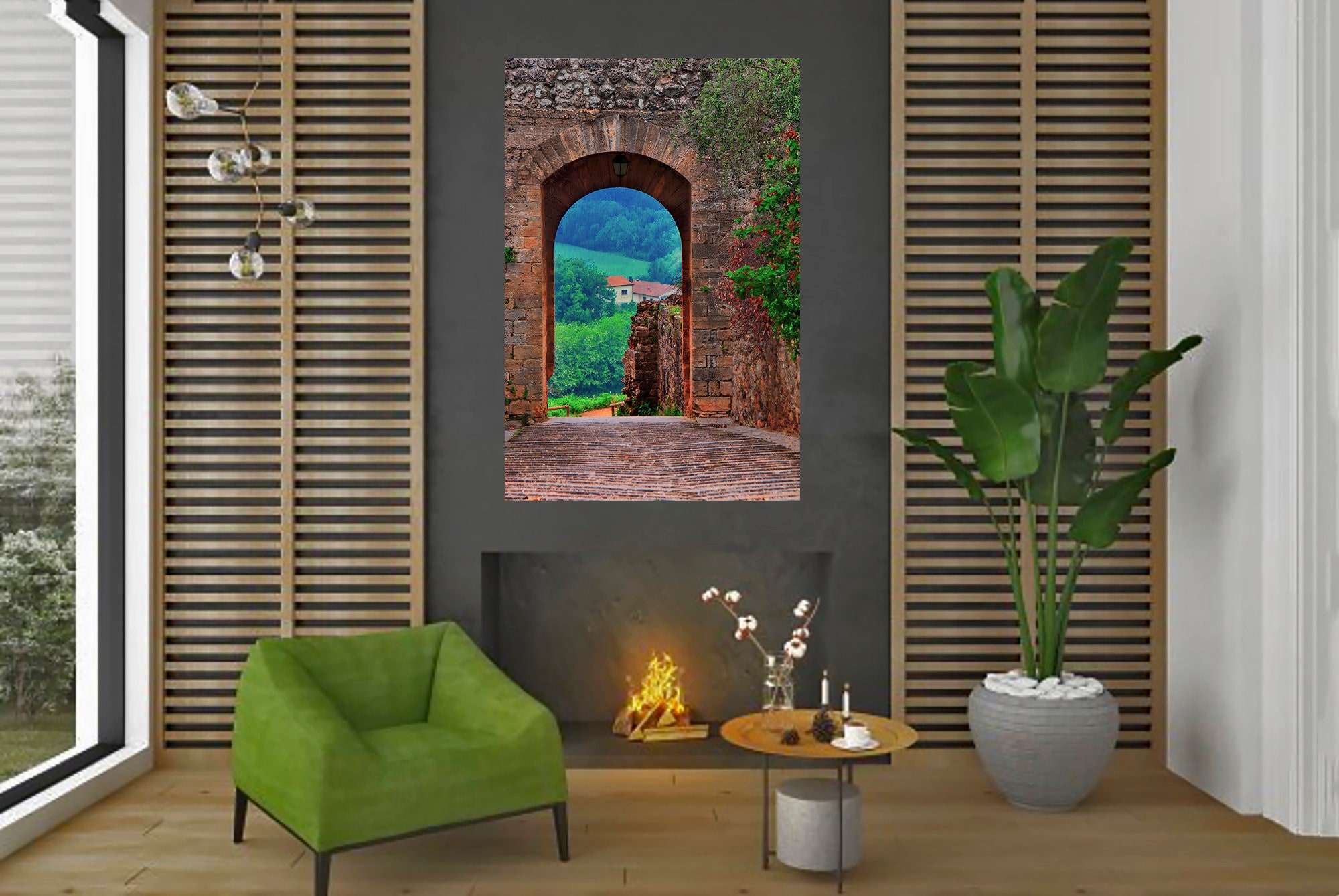 Italy, Old Village, Cobblestone Street, Archway, Home Decor, Wall