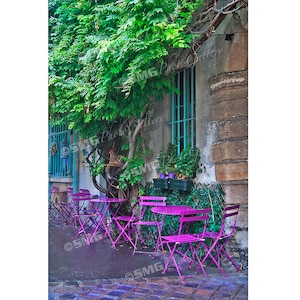 Paris Cafe Photo, Paris Sidewalk Cafe Photograph, Canvas Print, Street Scene, Colorful, Travel Photos, Fine Art Photography, image 1