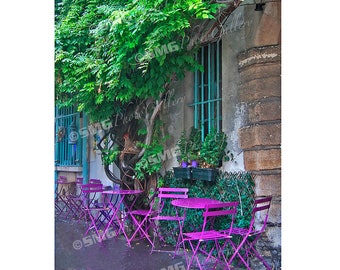 Paris Cafe Photo, Paris Sidewalk Cafe Photograph, Canvas Print, Street Scene, Colorful, Travel Photos, Fine Art Photography,