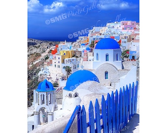 Oia Santorini Greece Photo, Greek Church Print, Santorini Pictures, Blue and White, Travel Photos, Fine Art Photography