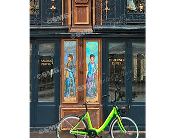 France, Paris, Restaurant, Bicycle, Famous, Evening, Home Decor, Wall Art, Travel Photos, Fine Art, Photography, Canvas, Metal, Matted Print