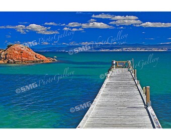 Tasmania, Australia, South Pacific, Aqua Blue, Dock, Home Decor, Wall Art, Travel Photos, Fine Art Photography, Canvas, Metal, Matted Print