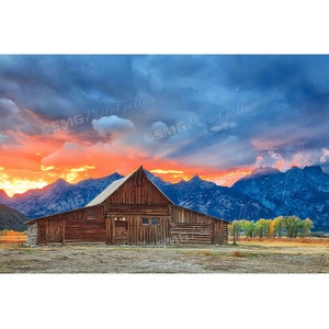 Grand Teton National Park, Wyoming, Barn, Sunset, Home Decor, Wall Art, Travel Photos, Fine Art, Photography, Canvas, Metal, Matted Prints