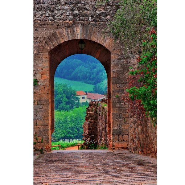 Italy, Old Village, Cobblestone Street, Archway, Home Decor, Wall Art, Travel Photos, Fine Art, Photography, Canvas, Metal, Matted Print