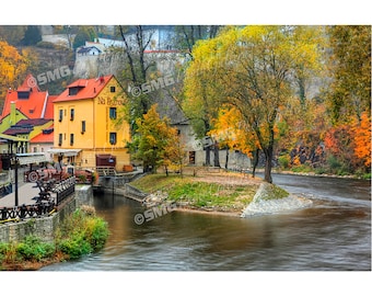 Cesky-Krumlov, Czech Republic, Village Scene, Autumn, Home Decor, Wall Art, Travel Photos, Fine Art Photography, Canvas, Metal, Matted Print