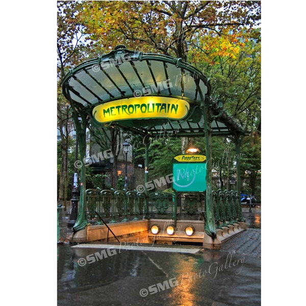 Paris, France Photos, Paris Street Scene, Metro Entrance, Art Nouveau, French Travel Photographs, Fine Art Photography, Canvas Print, Metal