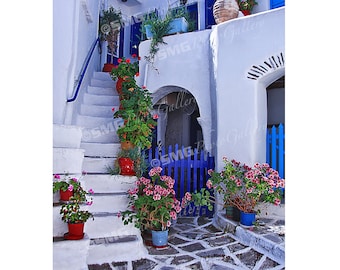 Lefkes, Paros, Greece, Street Scene, Courtyard, Home Decor, Wall Art, Travel Photos, Fine Art, Photography, Canvas, Metal, Matted Prints