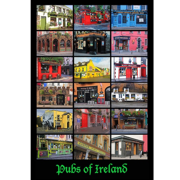 Colorful Irish Pubs, Ireland, Collage, Poster, Home Decor, Wall Art, Travel Photos, Fine Art, Photography, Canvas, Metal, Matted Prints
