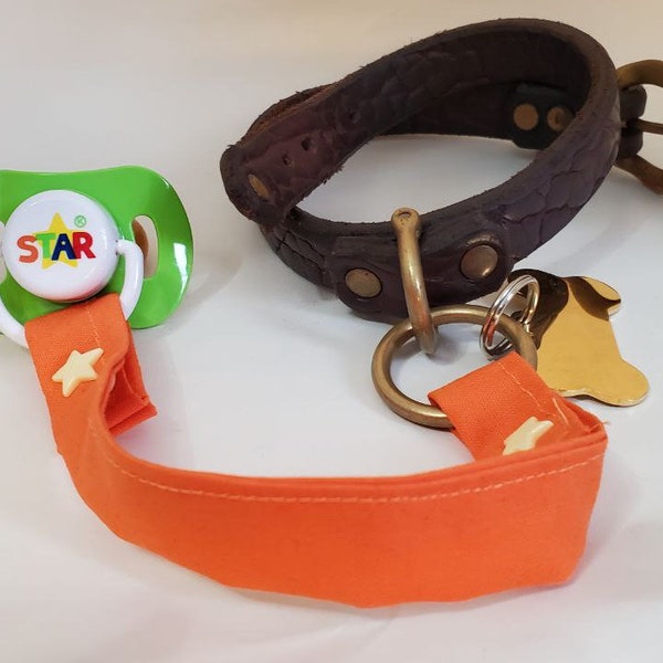 Pacifier Leash / Pacifier Clip for Collars. ABDL, Babyfur, Littlefur, Age Play - Orange