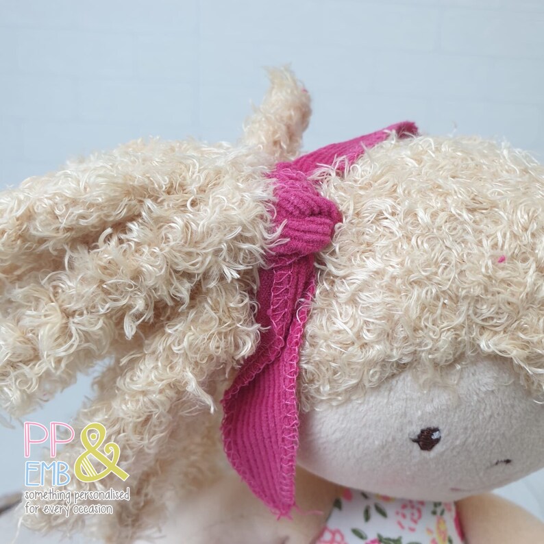 Personalised Rag Doll with curly blonde hair personalised with image 9