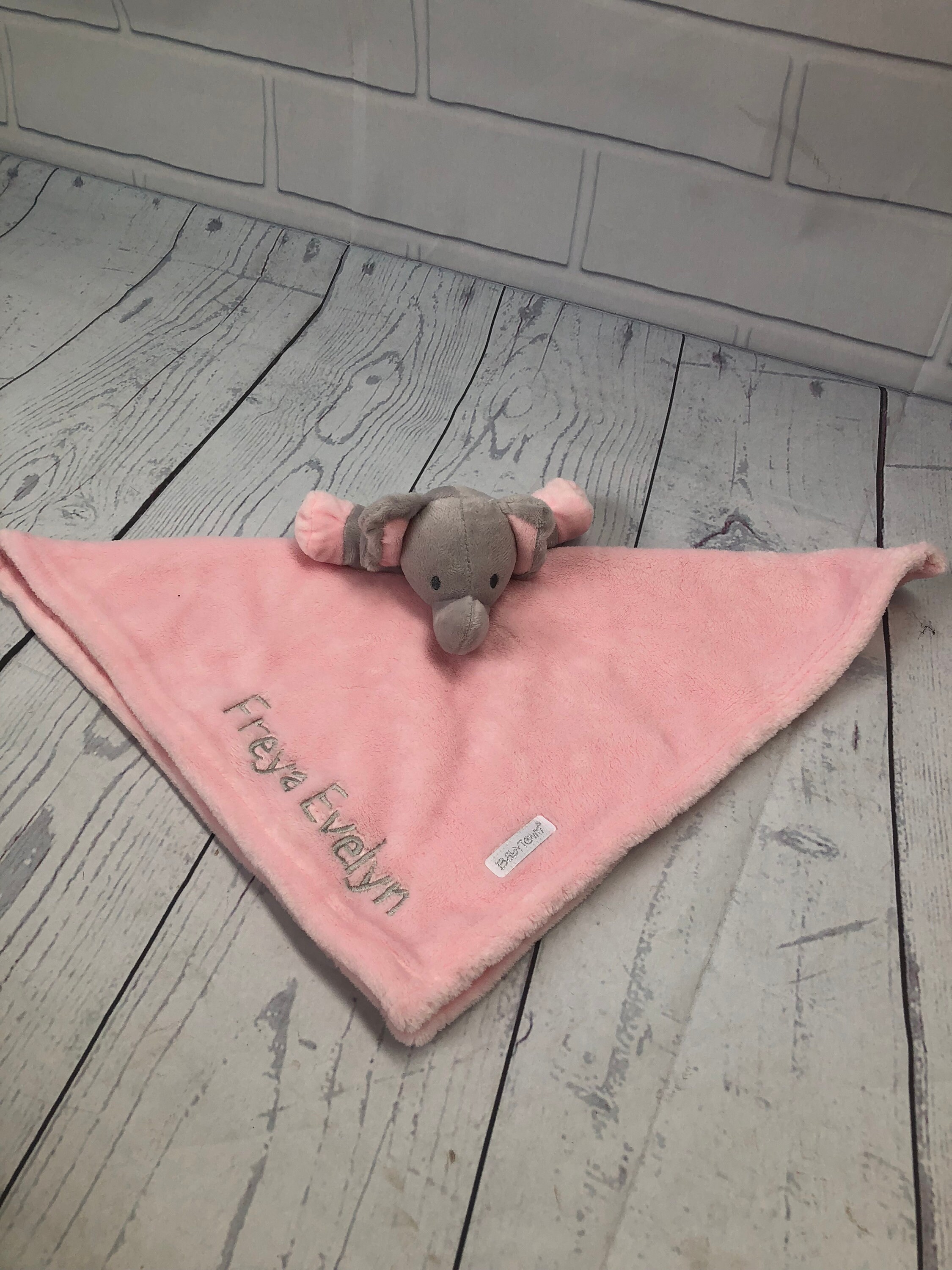 Personalised Pink Elephant Taggie Blanket an ideal gift for a Etsy