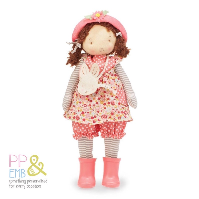 2 x Personalised Rosie Embroidered Rag Doll with stripes Daisy
