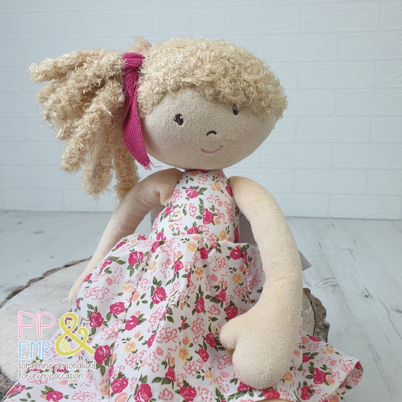 Personalised Rag Doll with curly blonde hair personalised with image 6