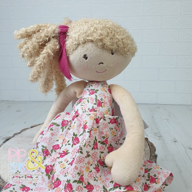 Personalised Rag Doll with curly blonde hair personalised with image 6