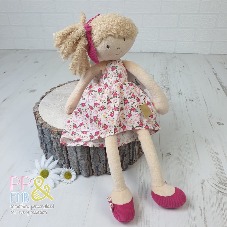 Personalised Rag Doll with curly blonde hair personalised with image 8