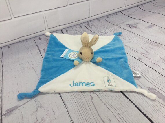 PETER RABBIT PERSONALISED BABY TAGGY TAGGIE BLANKET COMFORTER BOY GIRL GIFT TAG