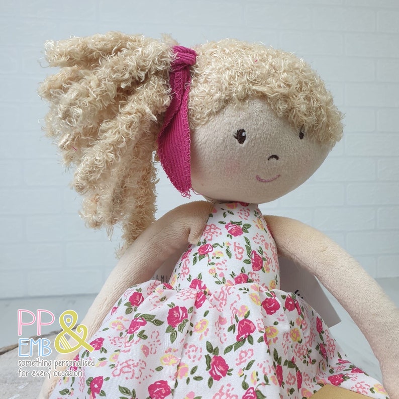 Personalised Rag Doll with curly blonde hair personalised with image 7