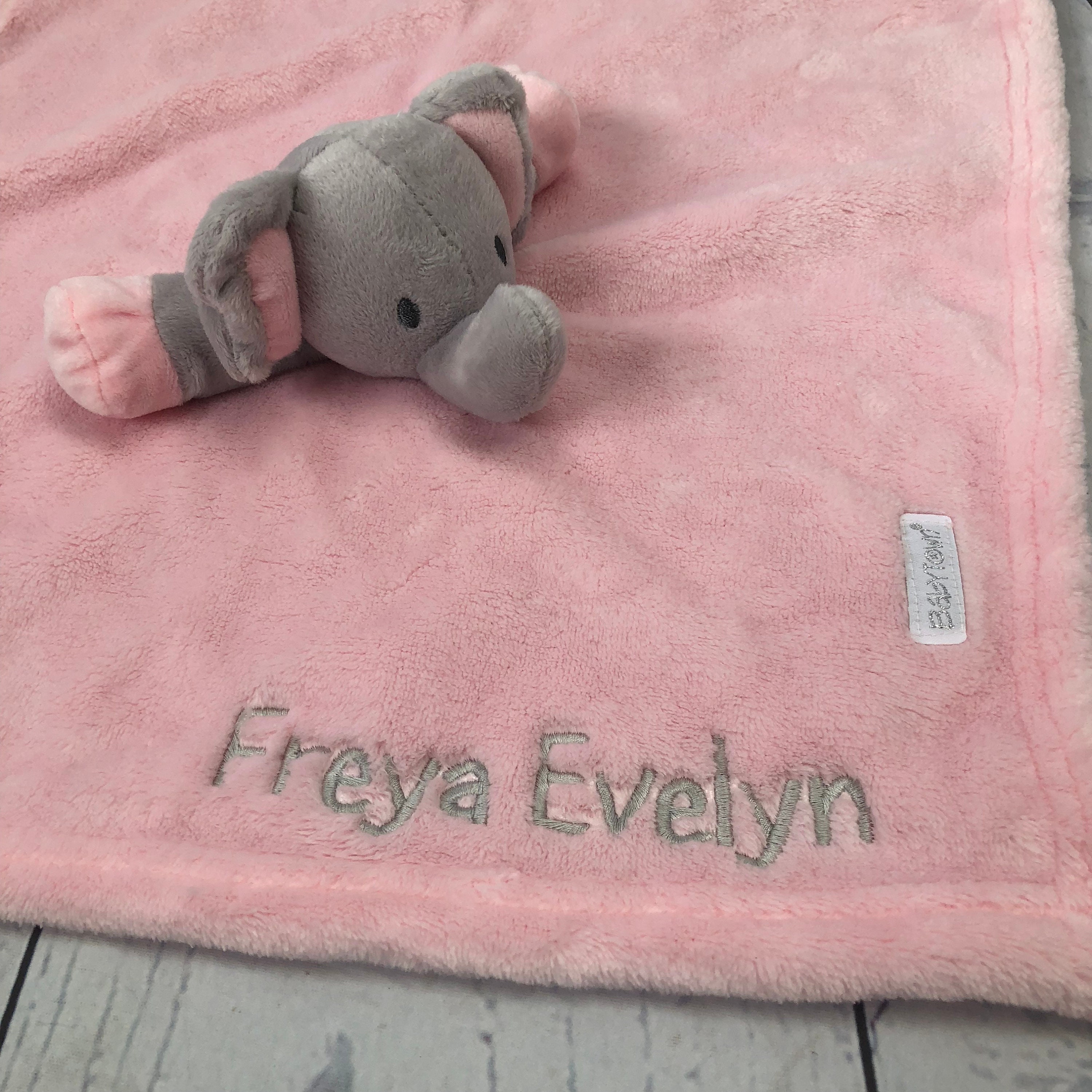 Personalised Pink Elephant Taggie Blanket an ideal gift for a Etsy