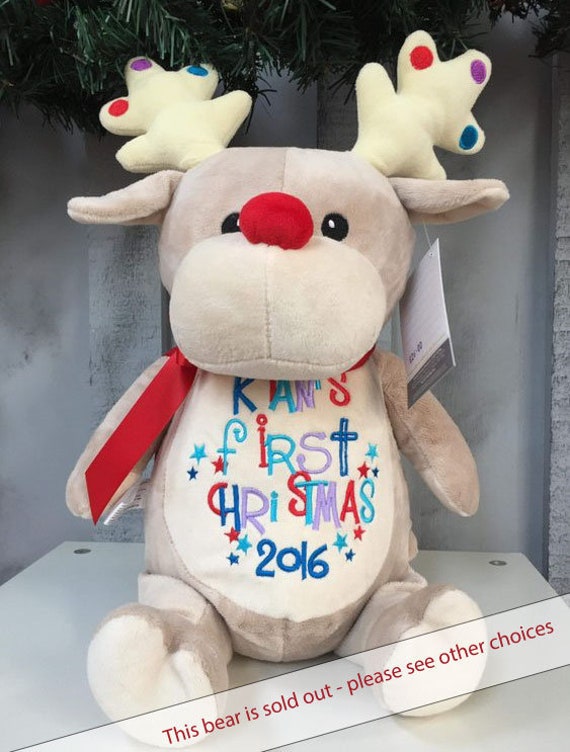 Personalised Embroidered First Christmas Large Teddy Bear Reindeer Santa 2019 