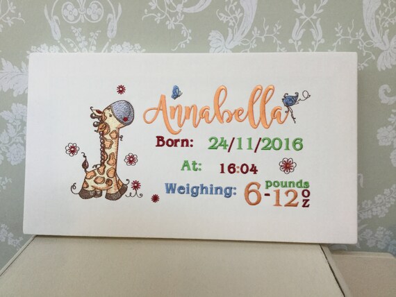 Personalisierte Giraffe Baby Leinwand Mit Geburt Details Etsy