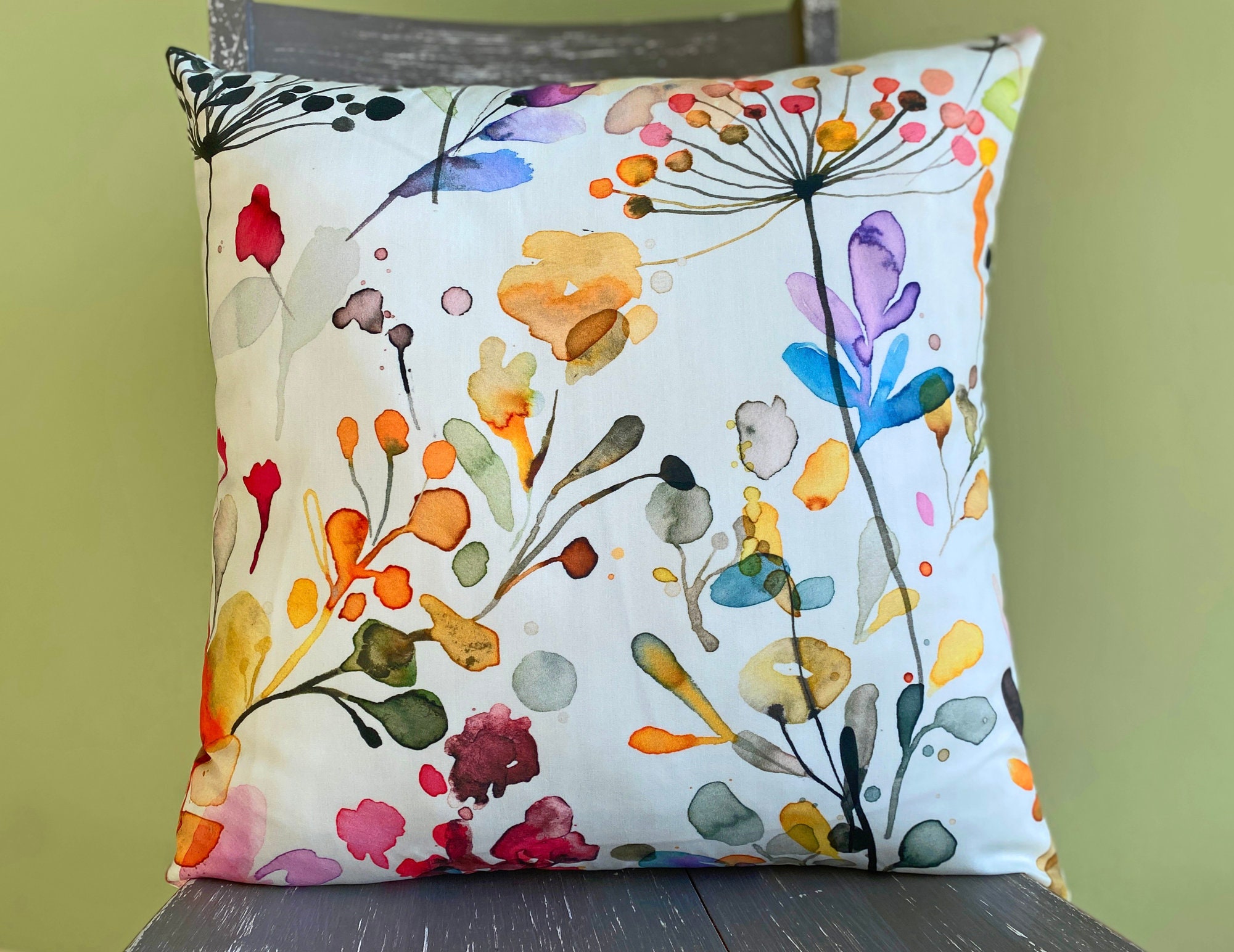 Watercolor Floral Pillow Cover Abstract Floral Pillow Large Etsy