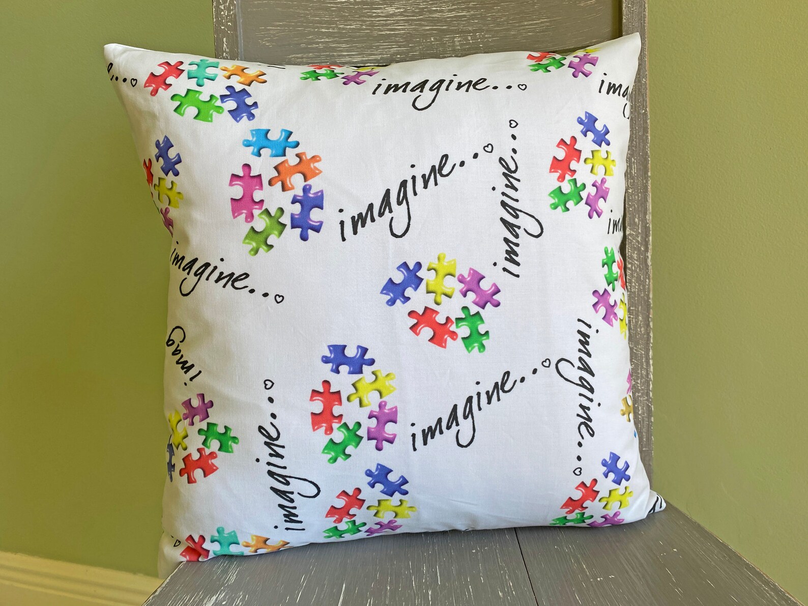 Autism Awareness Accent Pillow Cover Puzzle Piece Design Chair Pillow