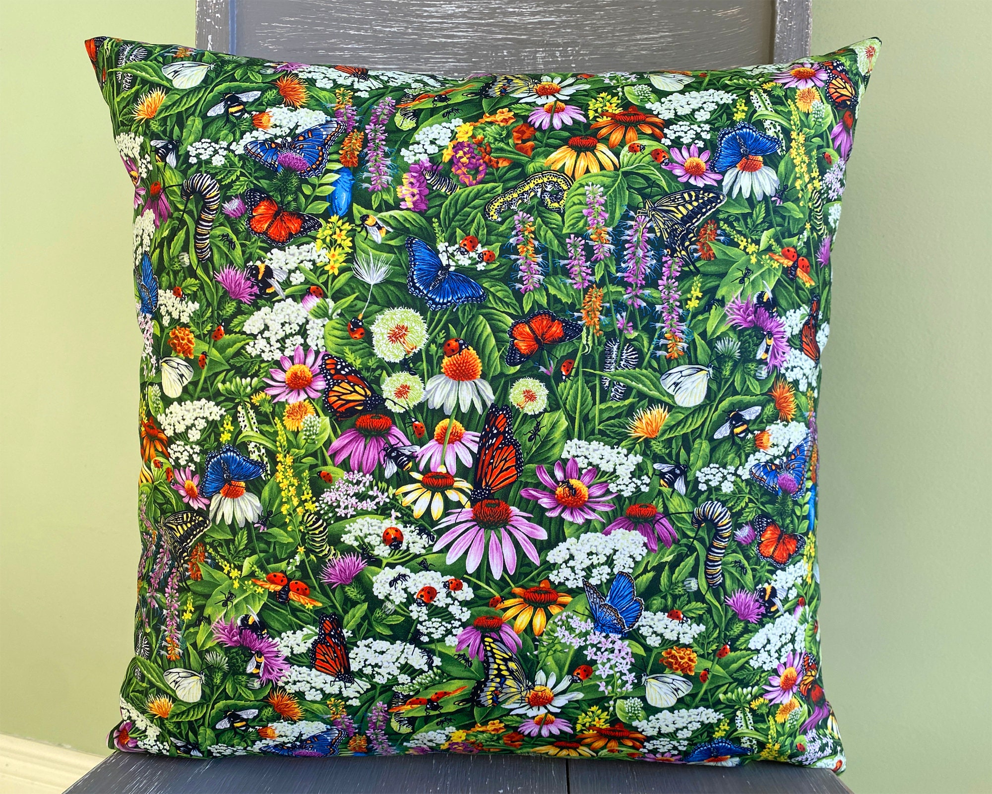 Botanical pillow cover Nature pillow Butterfly pillow Green Etsy