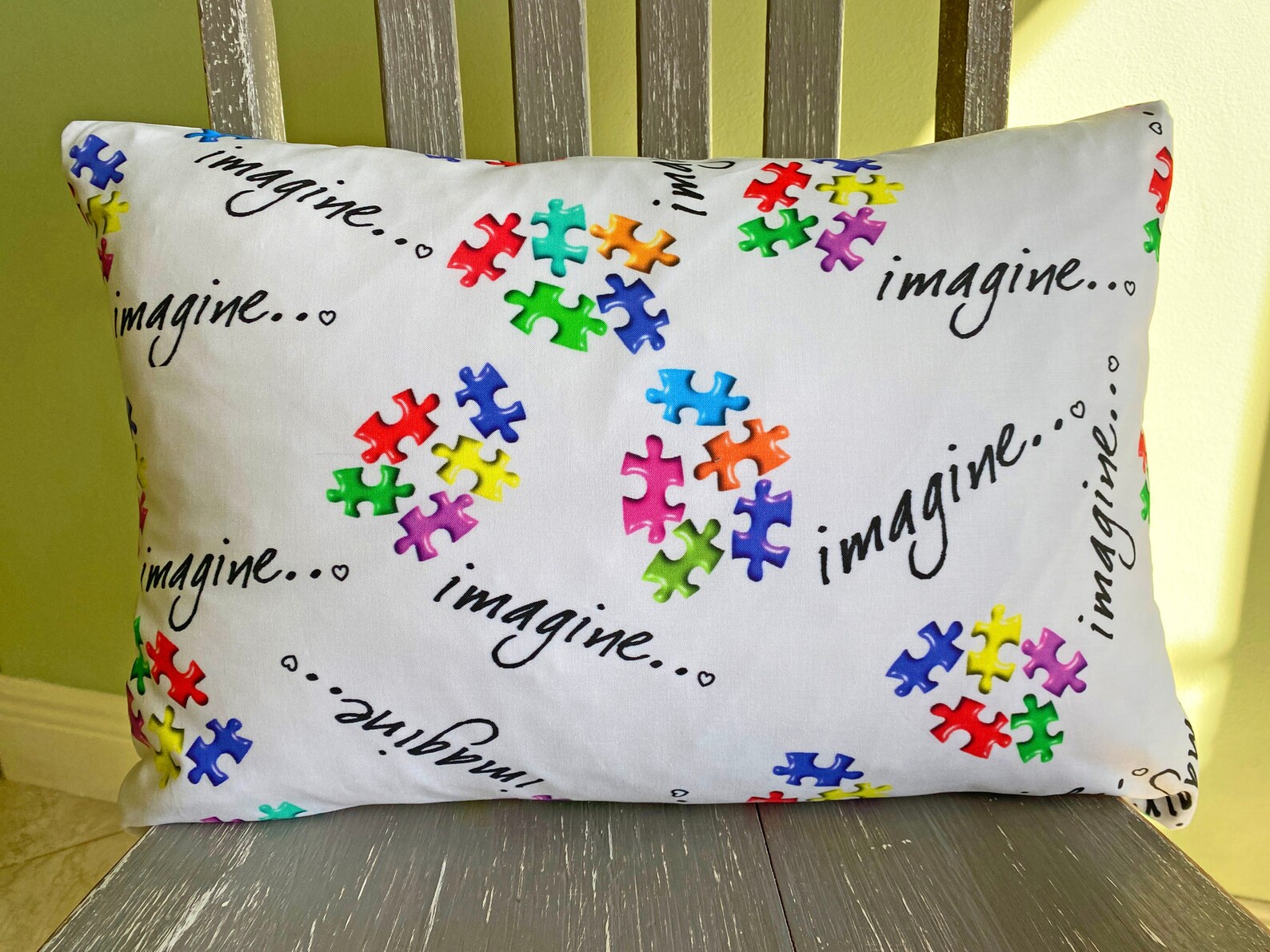 Autism Awareness Accent Pillow Cover Puzzle Piece Design Chair Pillow