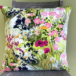 Floral  Pillow Cover Accent Denim pillow covers with Botanical fabric 18x18 20x20 Decorative pillow cover Pink and Green Patterned fabric