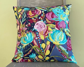 Abstract Floral pillow cover Accent pillow cover Denim pillow cover 18"x18" 20"x20" Botanical pillow Artistic Floral pillow cover