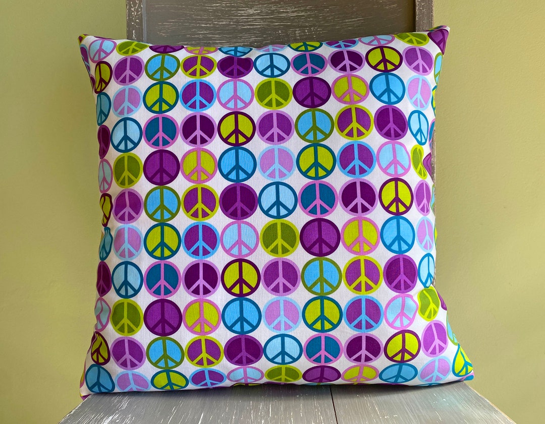 Peace Sign Pillow Cover Retro Pillow Hippie Pillow Purple Pink and