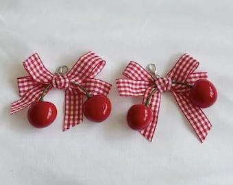 Cherry Gingham Shoe Clips for Shoe Laces