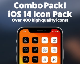iOS 14 Icon Pack for iPhone - Over 400 Icons! Minimal Black and White Icons COMBO PACK | Custom Aesthetic App Icons | iOS 14 Homescreen