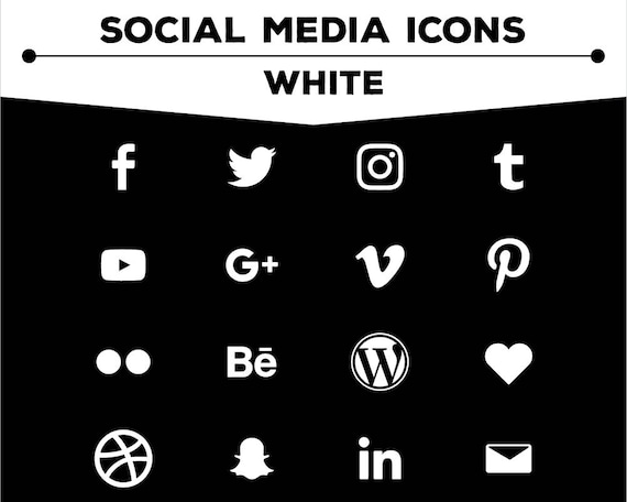 Social Media Icons White Icon Pack Png Files For Web Blog Etsy