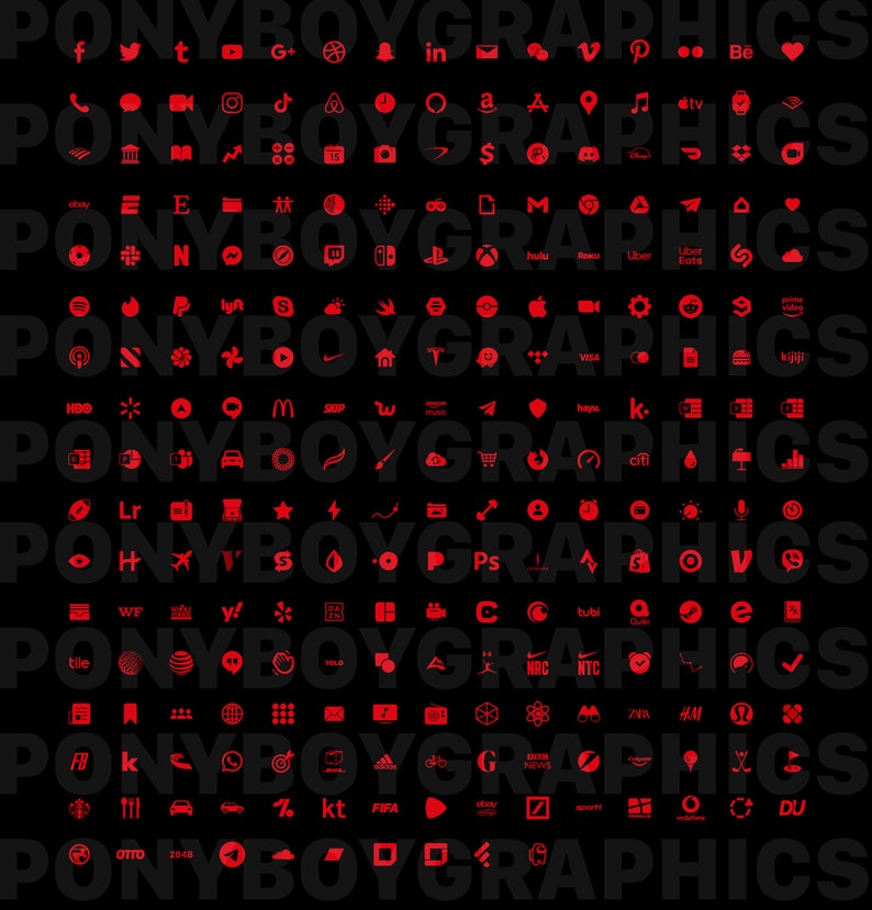 Ios Icon Pack for Iphone 250 Icons Red and Black Icons Etsy