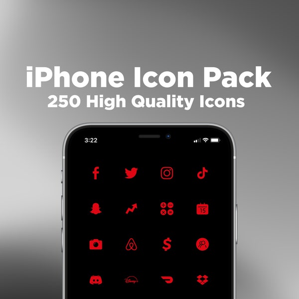 iOS Icon Pack for iPhone - 250 Icons! Red and Black Icons | Custom Aesthetic App Icons | iOS Icons