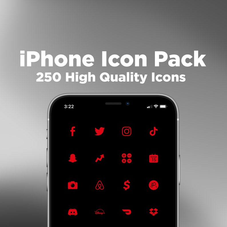 Ios Icon Pack for Iphone 250 Icons Red and Black Icons Etsy