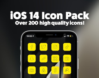 iOS 14 Icon Pack for iPhone - Over 200 Icons! Minimal Yellow Icons | Custom Aesthetic App Icons | iOS 14 Homescreen