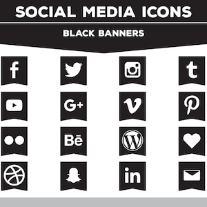 Social Media Icons - Black Banners PNG Files for Web, Blog, and Print