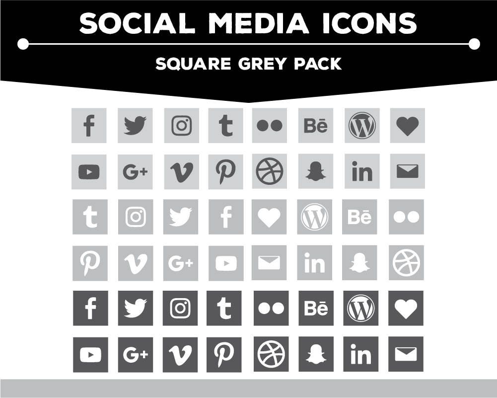 Social Media Icons Square Grey Charcoal White Icon Pack Png Etsy