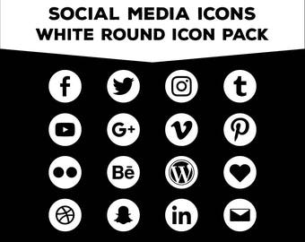 Social Media Icons - Round White PNG Files for Web, Blog, and Print