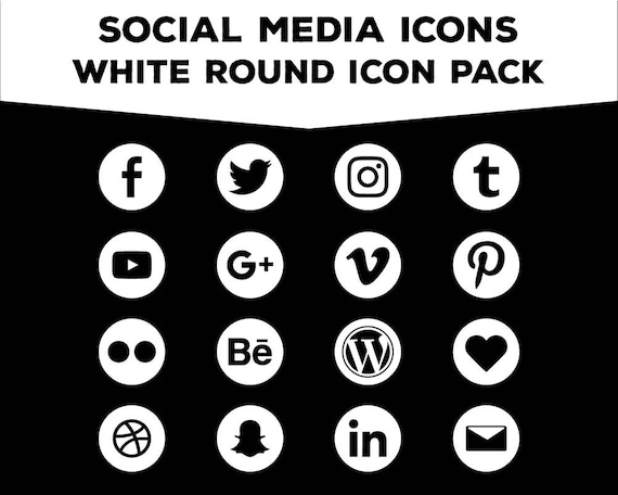 Social Media Icons Round White Png Files For Web Blog And Etsy