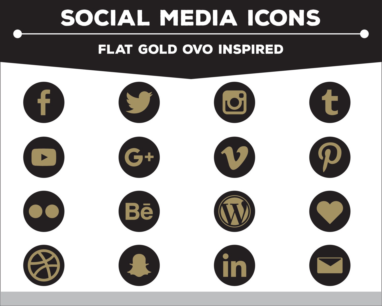 Social Media Icons Round Flat Gold Ovo Inspired Png Files Etsy