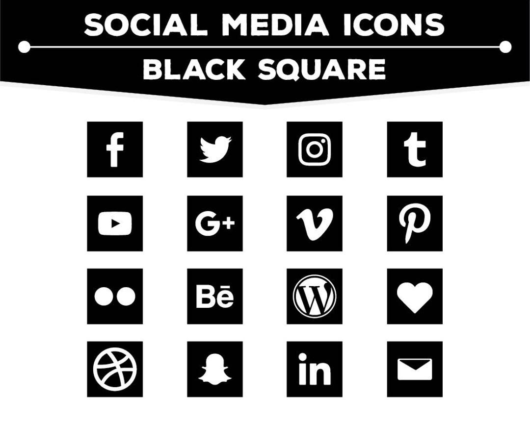 Social Media Icons Square Black PNG Files for Web Blog and - Etsy