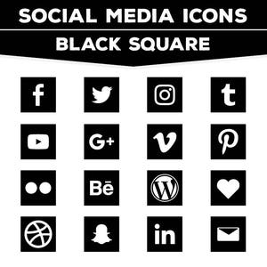 Social Media Icons - Square Black PNG Files for Web, Blog, and Print