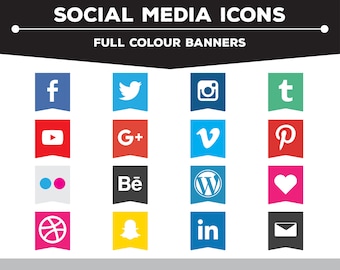 Social Media Icons - Banner Full Colour PNG Files for Web, Blog, and Print