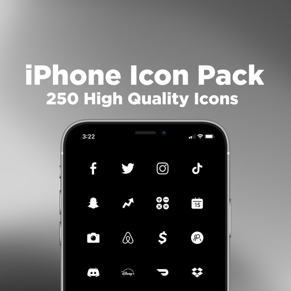 iOS Icon Pack for iPhone - 250 Icons! Minimal Solid Black and White Icons | Custom Aesthetic App Icons | White iOS Icons