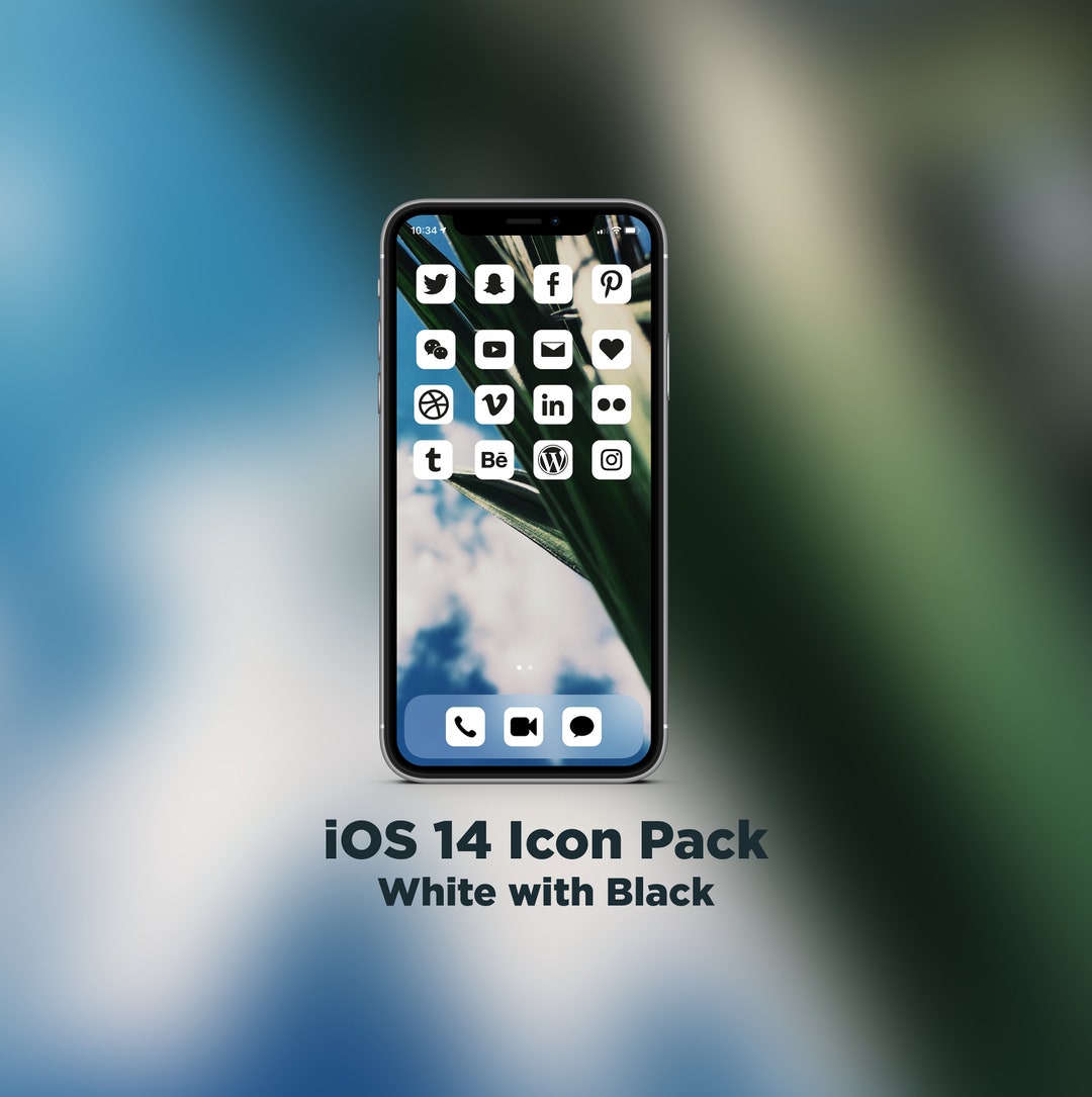 Ios Icon Pack White Ios 14 iPhone Icon Pack - Minimal White With Black - Includes Wallpaper ...